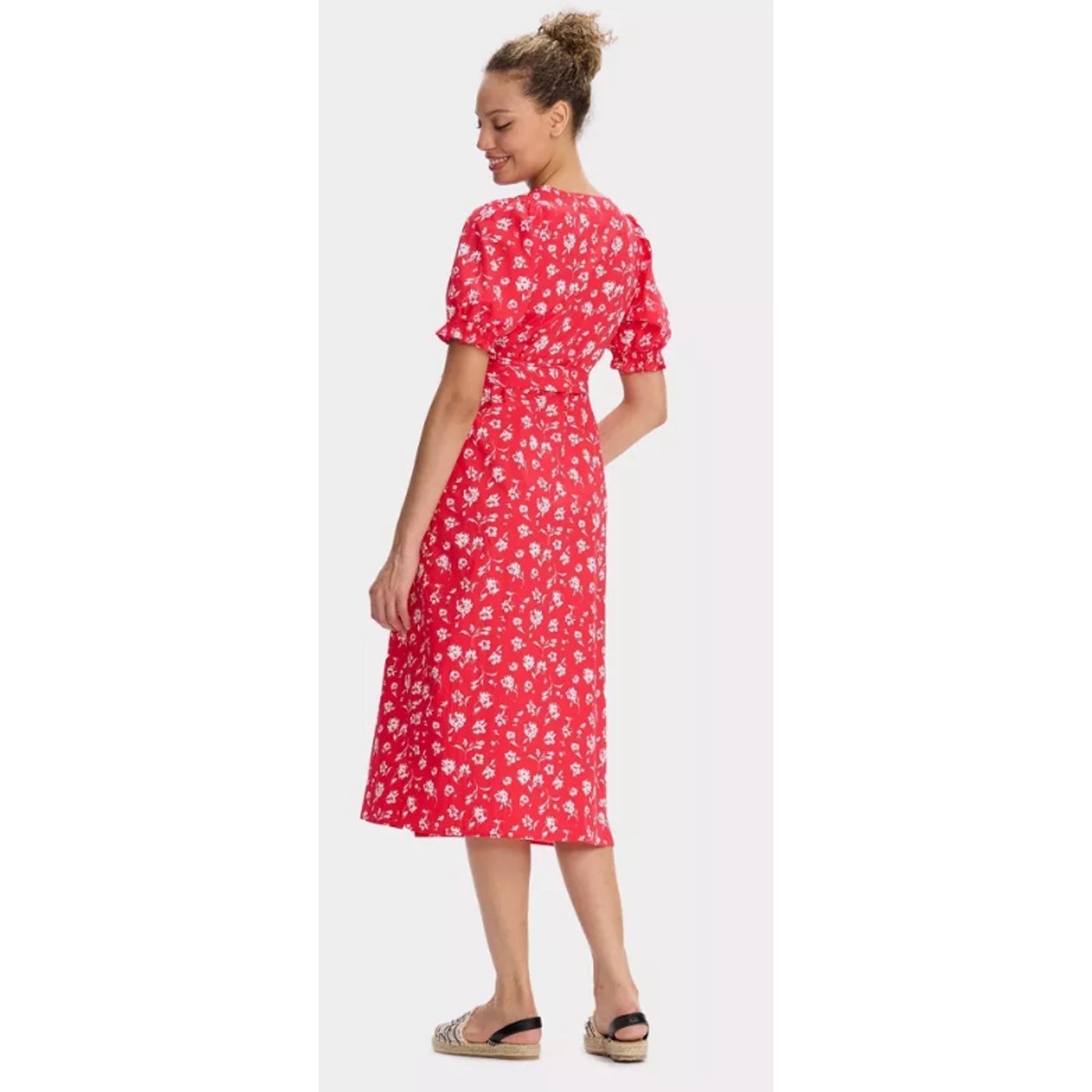 Universal Thread Women's Puff Short Sleeve MIDI Wrap Dress -  Red Floral S