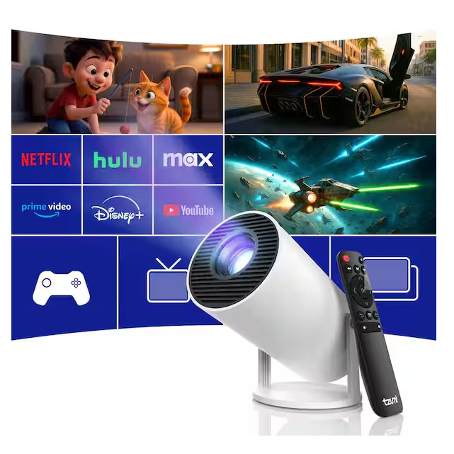 Tzumi 30469HD 1280 x 720 HD Movie Projector with Stand 360 Lumens