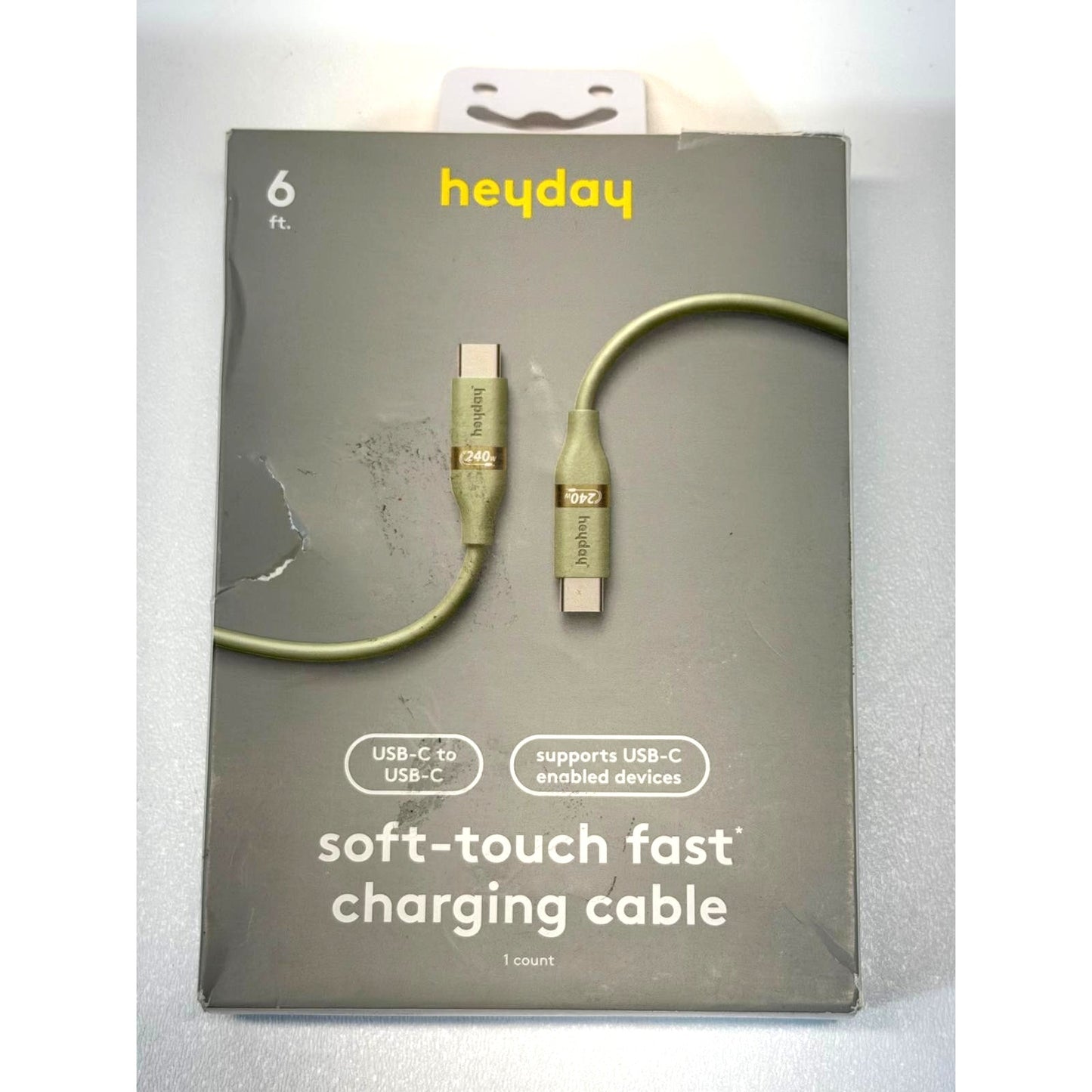 Heyday USB-C to USB-C Fast Charging Silicone Cable 6ft Matcha(Lite Green) New