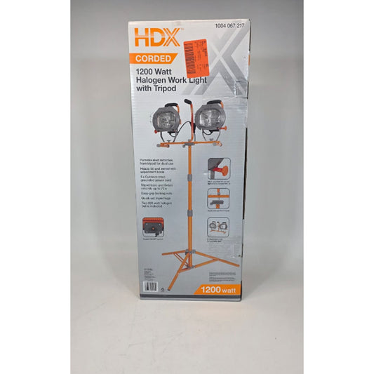 HDX Dual Light Head 1200-Watt Halogen Tripod Work Light with Extended Tripod
