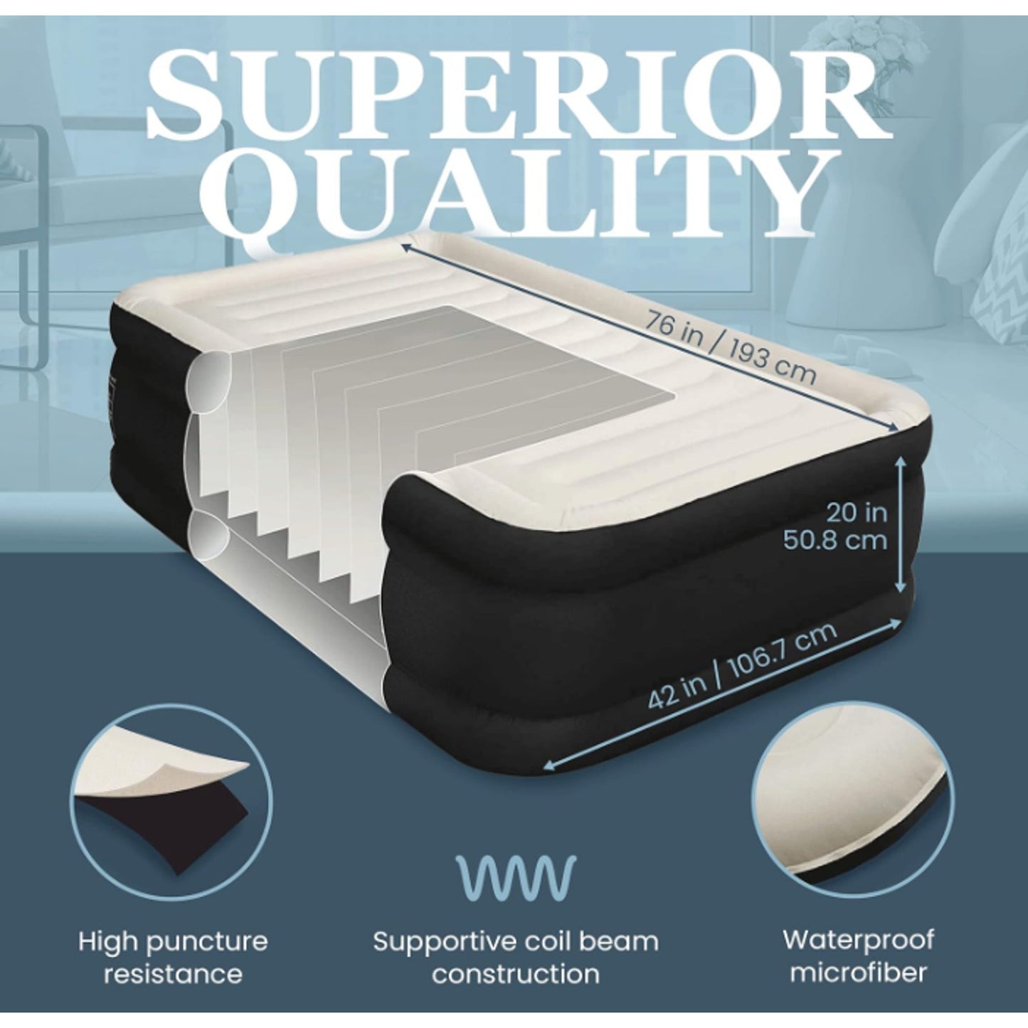 Englander 83197 Twin Double-High Airbed, Built-In Pump, I-Beam, 300LB Capacity