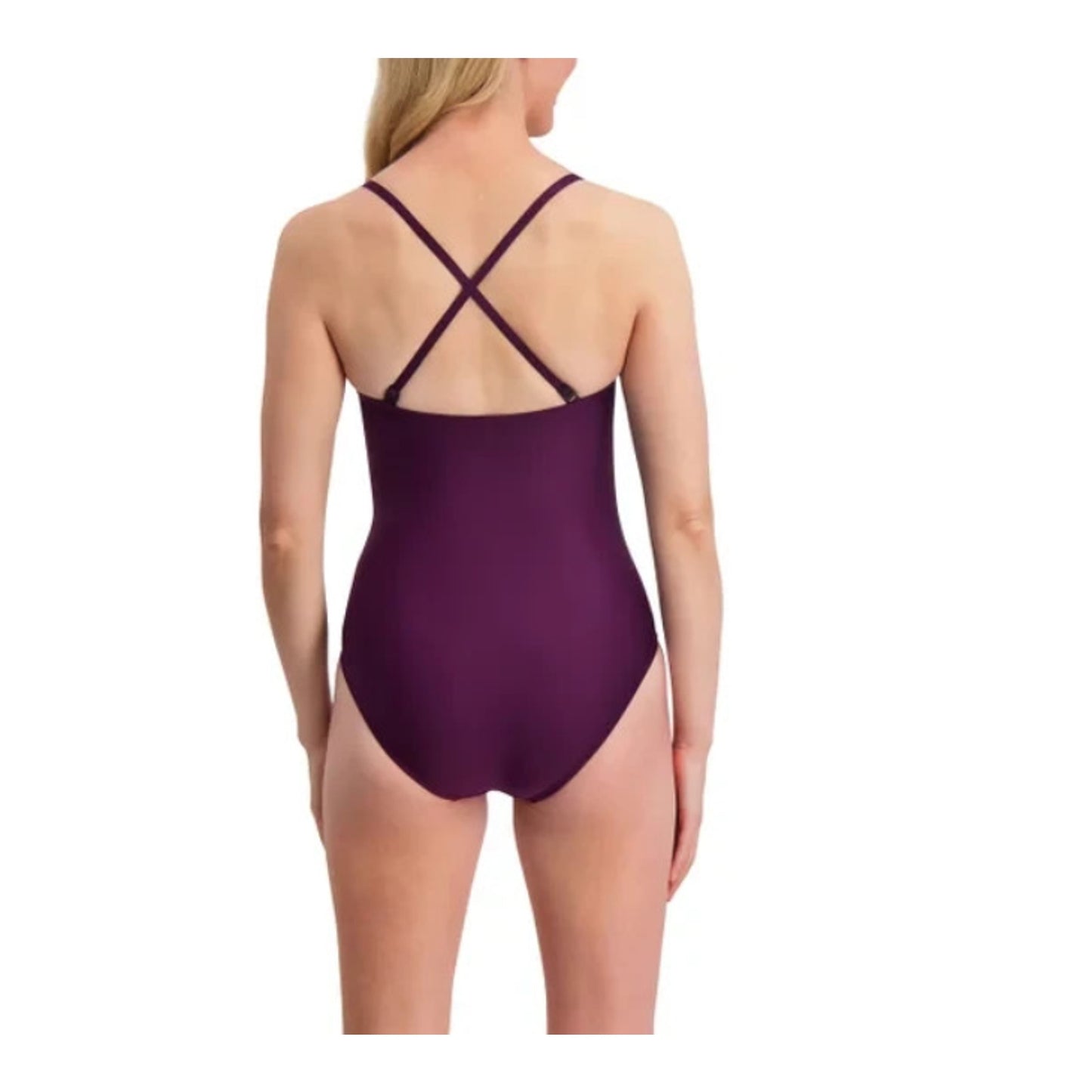 DKNY Womens Small S Solid Purple 1 Piece Swimming Bathing Suit Swimsuit