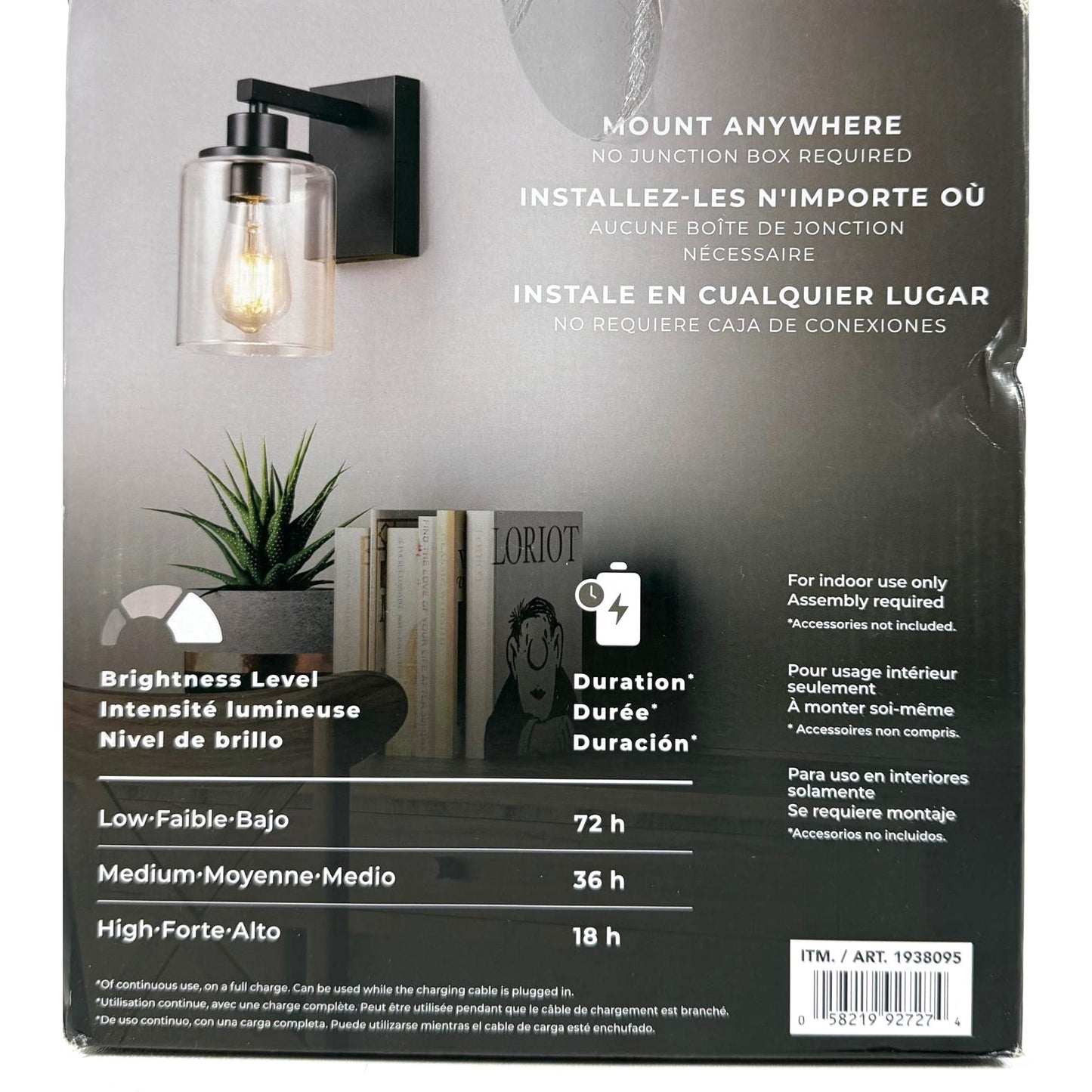 Globe 2pk Wall Sconce Lights Battery Rechargeable with Black Base