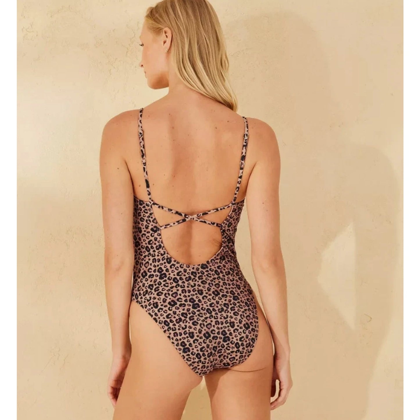 Women's Leopard Print X-Back One Piece Swimsuit - Shade & Shore Brown XL 16