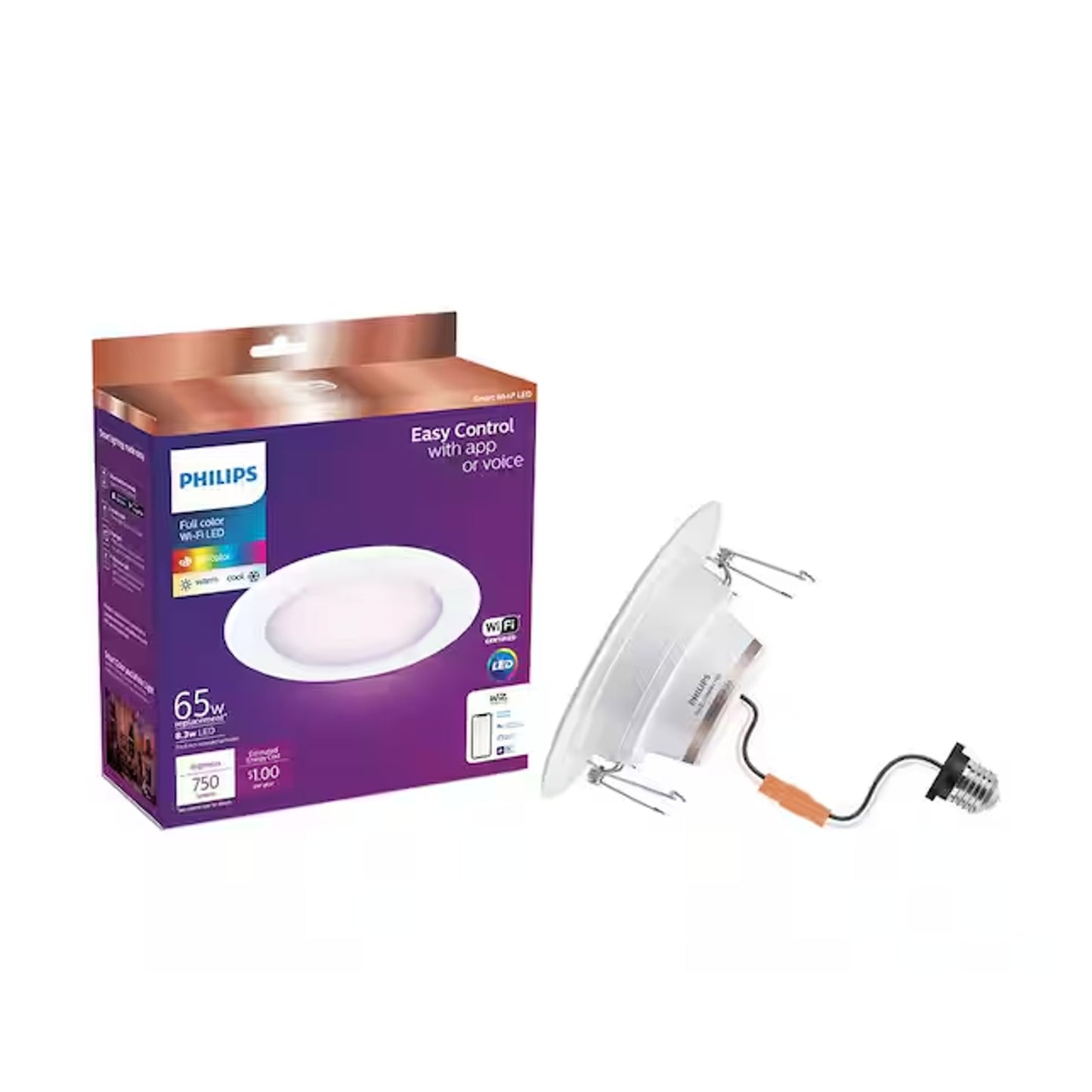 Philips 5/6 in. LED Full Color 65-Watt Equivalent Wi-Fi Recessed WiZ 1-Pack
